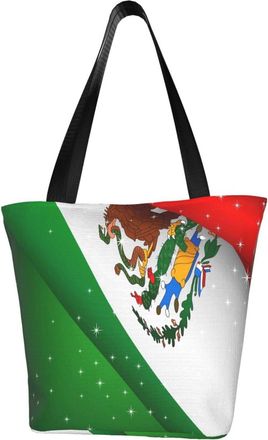 AOOEDM Mexican Flag Independence Day Tote Bag Women Capacity Shoulder Grocery Shopping Bags