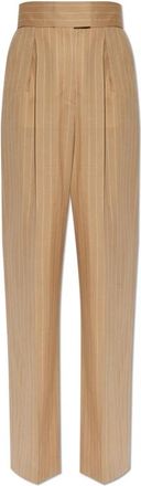 Valentino Garavani Wool Pants With Pleats - Dames - Wijde Broeken - Beige - M - Wol - Broeken