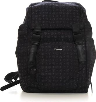 Pollini Canvas rugzak met logo fantasie - Heren - Rugzakken - Zwart - ONE Size - Nylon - Tassen