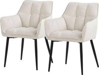 ML Design Ml-design - 2x Sillas De Comedor De Rizo Con Respaldo Y Reposabrazos Asientos Crema Con Tapizado Grueso Y Patas De Metal Sill&oacute;n Dise&ntilde;o Ergon&oacute;mico Mode