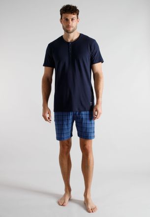 Tom Tailor Shorty TOM TAILOR, Herren, Gr. 48, blau, mittel, karo, Single Jersey, Obermaterial: 100% Baumwolle, Homewear-Sets Shorty