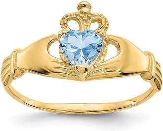 Diamond2Deal 14k Yellow Gold Sky Blue Cubic Zirconia Claddagh Heart Ring