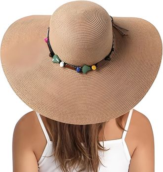 Generic Womens Floppy Straw Sun Hat Wide Brim,Floppy Foldable Roll Up Cap Beach Sun Hat Adjustable Summer Beach Accessories Hat for Travel Green (UK, Alpha, O