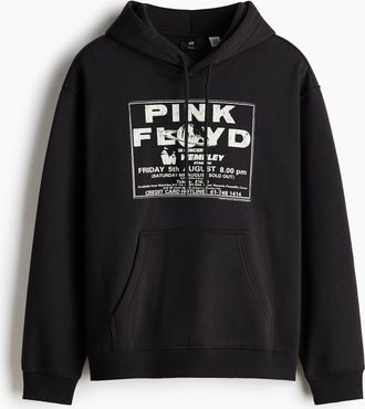 H&M Bedruckter Hoodie in Regular Fit - Schwarz