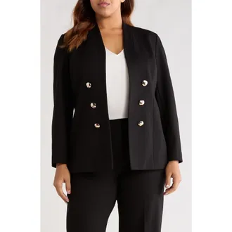 Anne Klein Open Front Jacket in Anne Black at Nordstrom, Size 1X