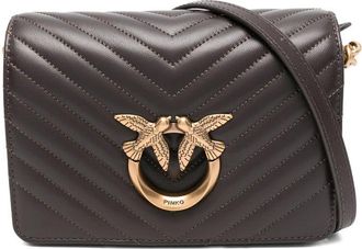Pinko Quilted Brown Mini Shoulder Bag With Distinctive Bird Clasp