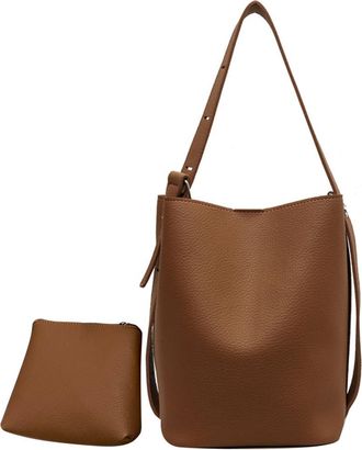 Generic Women Versatile Shopper Bag PU Leather Casual Tote Handbag Large Capacity Adjustable Strap Simple Bag with Matching Clutch Set (Khaki)