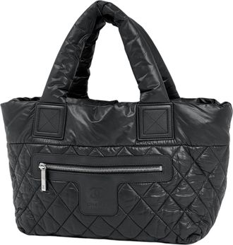 Chanel Black Nylon Leather Handbag Tote Bag (Pre-Owned)