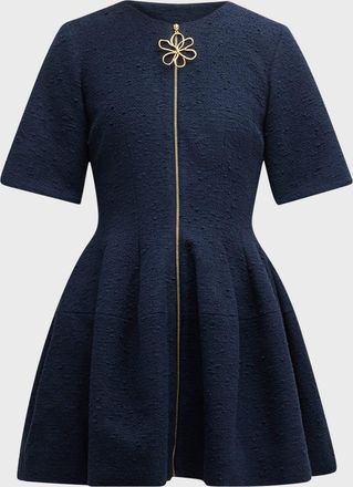 Oscar De La Renta Zip Front Wool Tweed Mini Dress