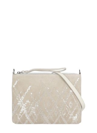 PANICALE Rectangular Beige Leather Pochette With Geometric Sequin Design