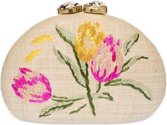 Raf&eacute; New York Berna Half Moon Clutch in Natural/Pink at Nordstrom, Size Small
