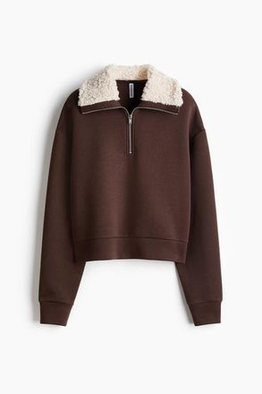 H&M Zip-top Scuba Knit Sweatshirt in Dark Brown at Nordstrom, Size Xx-Small