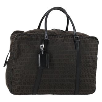 Fendi Vintage Boston Zucchino Canvas Brown Canvas Handbag (Pre-Owned)