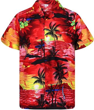 V.H.O. Funky Hawaiian Shirt, Shortsleeve, Surf, Red, 3XL