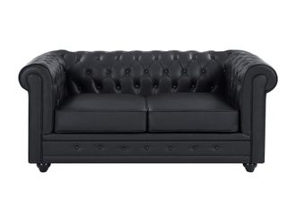 VENTE-UNIQUE.COM Sof&aacute; fijo piel 2 plazas negro 165x88cm