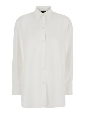 Plaîn White Shirt With Classic Collar In Tech Fabric Woman