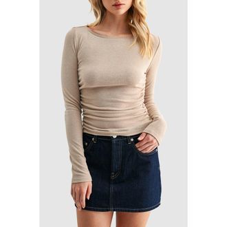 Lush Side Cinched Long Sleeve Top in Taupe at Nordstrom Rack, Size X-Small