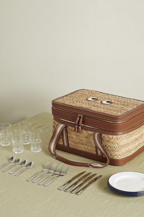 Anya Hindmarch Eyes Leather-trimmed Straw Picnic Set - Neutri