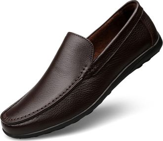 Generic Mens Loafers Breathable Driving Loafers Leather Flat Heel Slip Resistant Lightweight Walking Slip-on(Darkbrown,6.5 UK)