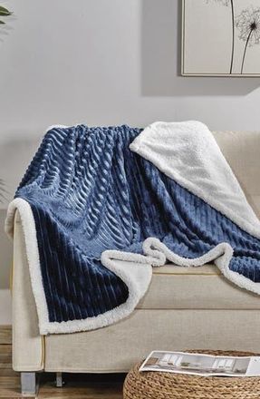 Luxury Home Corduroy Reversible Faux Shearling Throw Blanket in Navy at Nordstrom Rack