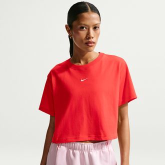 Nike Womens Nike Sportswear Classic Loose Short-Sleeve Cropped T-Shirt in Red | IH7594-696