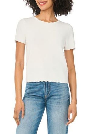 CeCe by Cynthia Steffe Scallop Rib Short Sleeve Knit Top in Antique White at Nordstrom Rack, Size X-Large