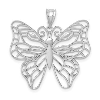 Diamond2Deal 14k White Gold Polished Large Filigree Butterfly Pendant