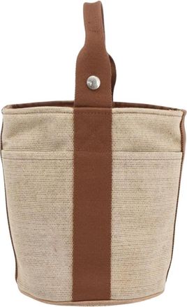 Herm&egrave;s Saxo Handbag Toile Beige Canvas Handbag (Pre-Owned)