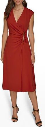 DKNY Faux Wrap Jersey Midi Dress in Autumn Red at Nordstrom Rack, Size 14