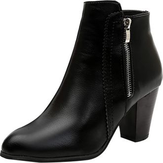 Generic Ankle Boots for Women Block Mid High Heel Boot Grip Sole Autumn Winter Warm Ankle Shoes Side Zip Retro Booties Slip-On Waterproof Trainers Casual Smar