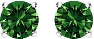 House of Brilliance 14K Gold 1.0 Cttw Lab Grown Green Diamond Classic Solitaire Stud Earrings in White at Nordstrom
