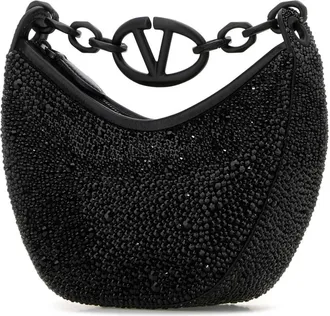 Valentino Garavani Womens Embellished Leather Hobo Vlogo Moon Handbag Jetnero Borse A Mano