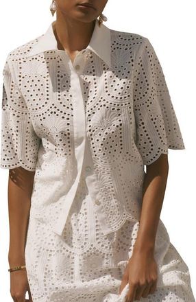 Mint Velvet Cotton Broderie Shirt in Ivory at Nordstrom, Size X-Large