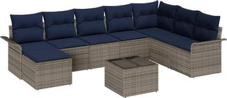 vidaXL Conjunto De Sof&aacute; De Jard&iacute;n 9 Uds. Gris Rat&aacute;n Sint&eacute;tico Vidaxl