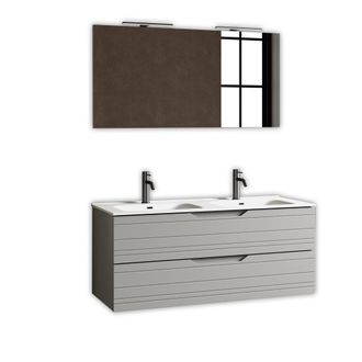 Aquadesign Mueble de ba&ntilde;o con espejo de doble lavabo 5 piezas en mdf gris