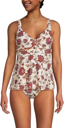 Lands End Sweetheart Belted Flutter Tankini in Egret White Ornate Floral at Nordstrom, Size 14P