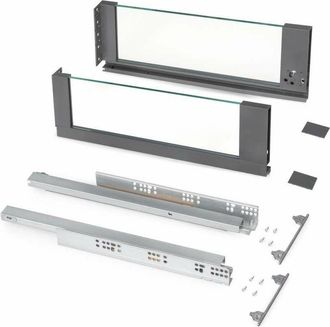 Emuca Cassetto esterno Vertex 40 kg con laterale in vetro 178 mm di altezza, 500 mm di profondit&agrave;, Acciaio, Alluminio e Vetro, Grigio antracite - Emuca