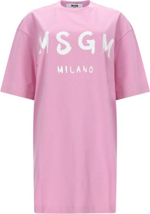 Msgm Pink Logo Crew Neck Mini Dress