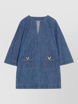 Valentino vlogo signature denim dress three quarter sleeves