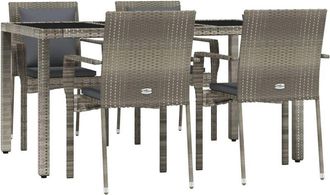 vidaXL Set Comedor De Jard&iacute;n 5 Piezas Con Cojines Rat&aacute;n Sint&eacute;tico Gris Vidaxl