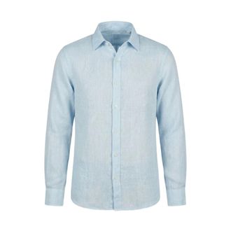120% Lino 120% Lino, Casual Shirts, male, Blue, Size: 2XL Long Sleeve Contemporary Fit Shirt