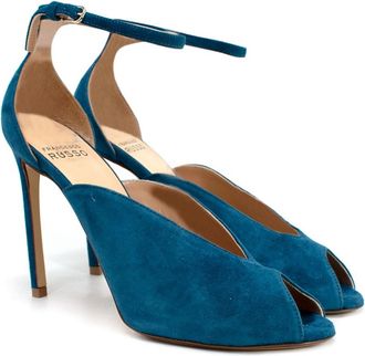 Francesco Russo Blue Suede V-Cut Ankle Strap Sandals Size 35.5