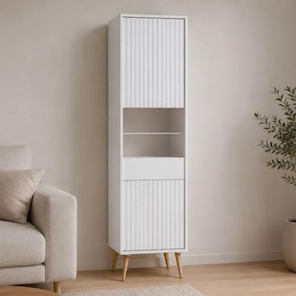 Dmora Vitrina Lenagaba, Mueble Expositor 3 Estantes, Una Puerta, Estante De Vidrio, Puerta Reversible, 47x40x193h Cm Blanco