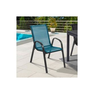 IDMarket Set di 6 sedie impilabili in metallo e textilene grigio, nero, blu LYMA