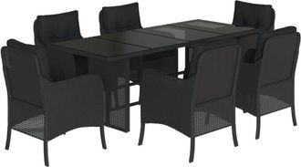 vidaXL Set De Comedor De Jard&iacute;n 7 Pzas Y Cojines Rat&aacute;n Sint&eacute;tico Negro Vidaxl