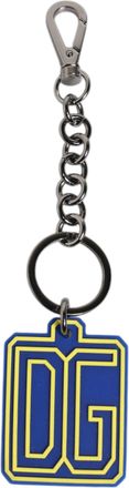 Dolce & Gabbana Blue Yellow DG Rubber Logo Silver Mens Keychain Mens Keyring