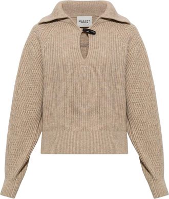 Isabel Marant Beige Miranda Merino Wool-Cashmere Wide Collar Sweater
