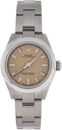 Rolex Oyster Perpetual Beige Automatic Watch Stainless Steel 28 in Metallic Silver at Nordstrom