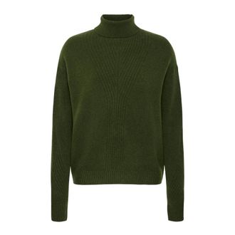 Ichi Groene Gebreide Trui met Rolhals - Dames - Coltruien - Groen - XS - Wol - Truien & Vesten