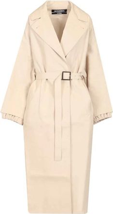 Jacquemus Coats - Dames - Jas met riem - Beige - 2XS - Katoen - Jassen